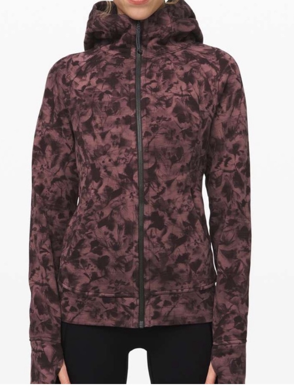lululemon Scuba Hoodie Light Cotton Fleece Floral Hoodie Pink & Black Size 2